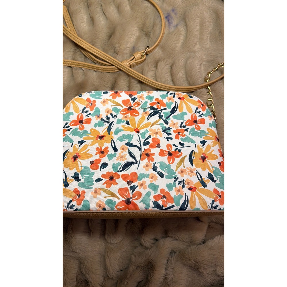 Nanette Lepore Floral Dome Crossbody Bag White Orange Yellow Gold Chain Strap